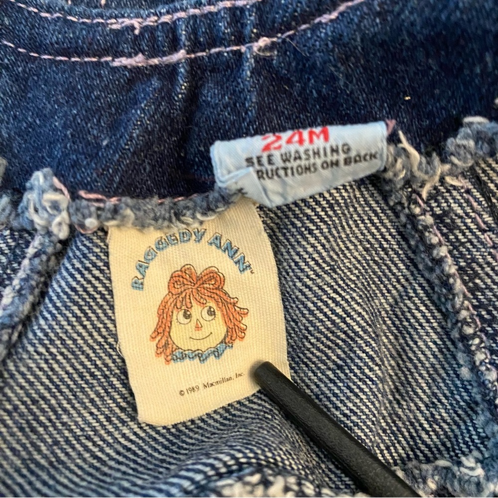 Vintage 80s Raggedy Ann Girls Size 24mo Blue Denim Overalls - Picture 6 of 7